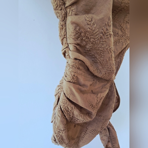 MAJE Lalmeto One Sleeve Tan BROWN Blouse Embroidered Cut Out Zipper Size 1 S - Picture 7 of 16